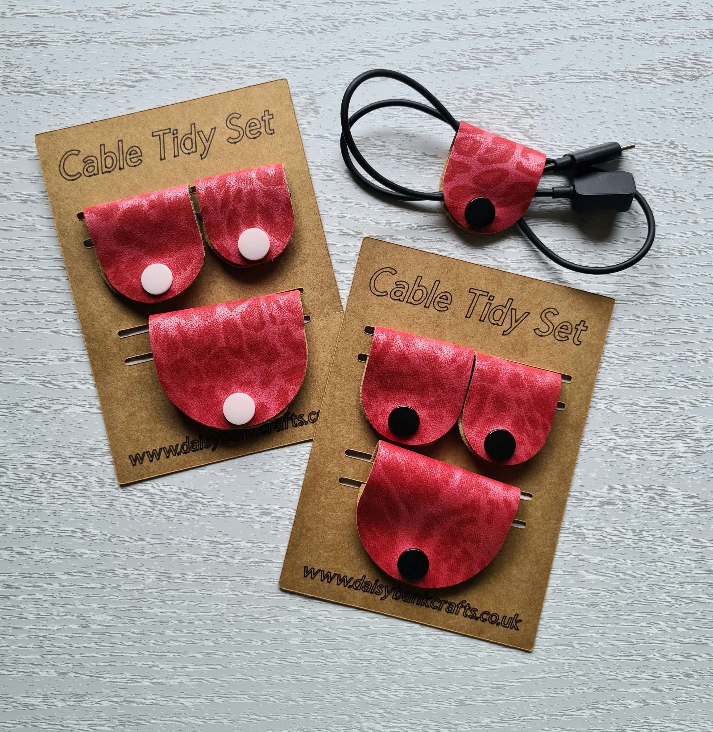 Red Cable Tidy Set / Cable Keeper / Cord Wrap Faux Leather