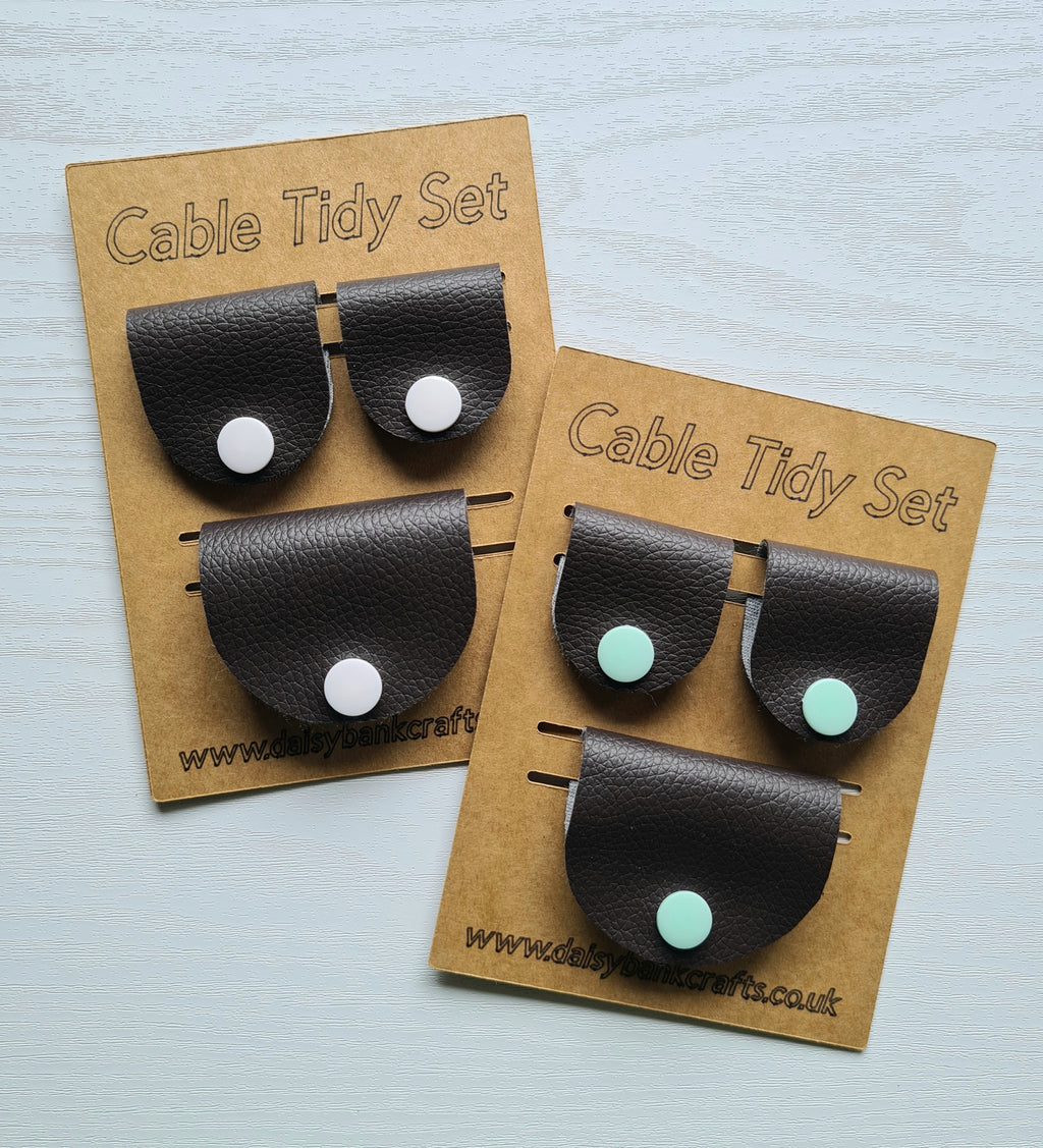 Dark Brown Cable Tidy Set / Cable Keeper / Cord Wrap Faux Leather