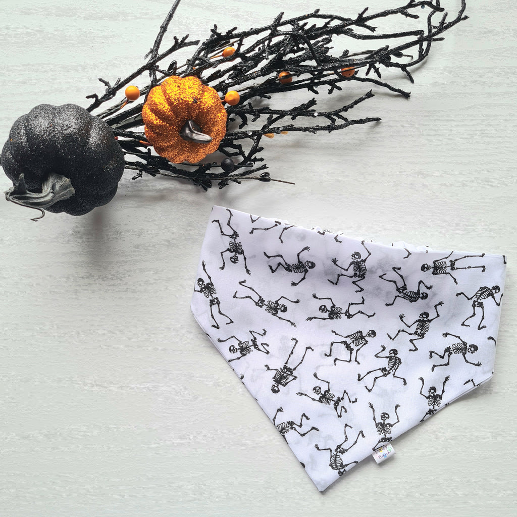 Halloween Skeletons Dog & Cat Bandana – Spooky Scrunchie Style Pet Accessory