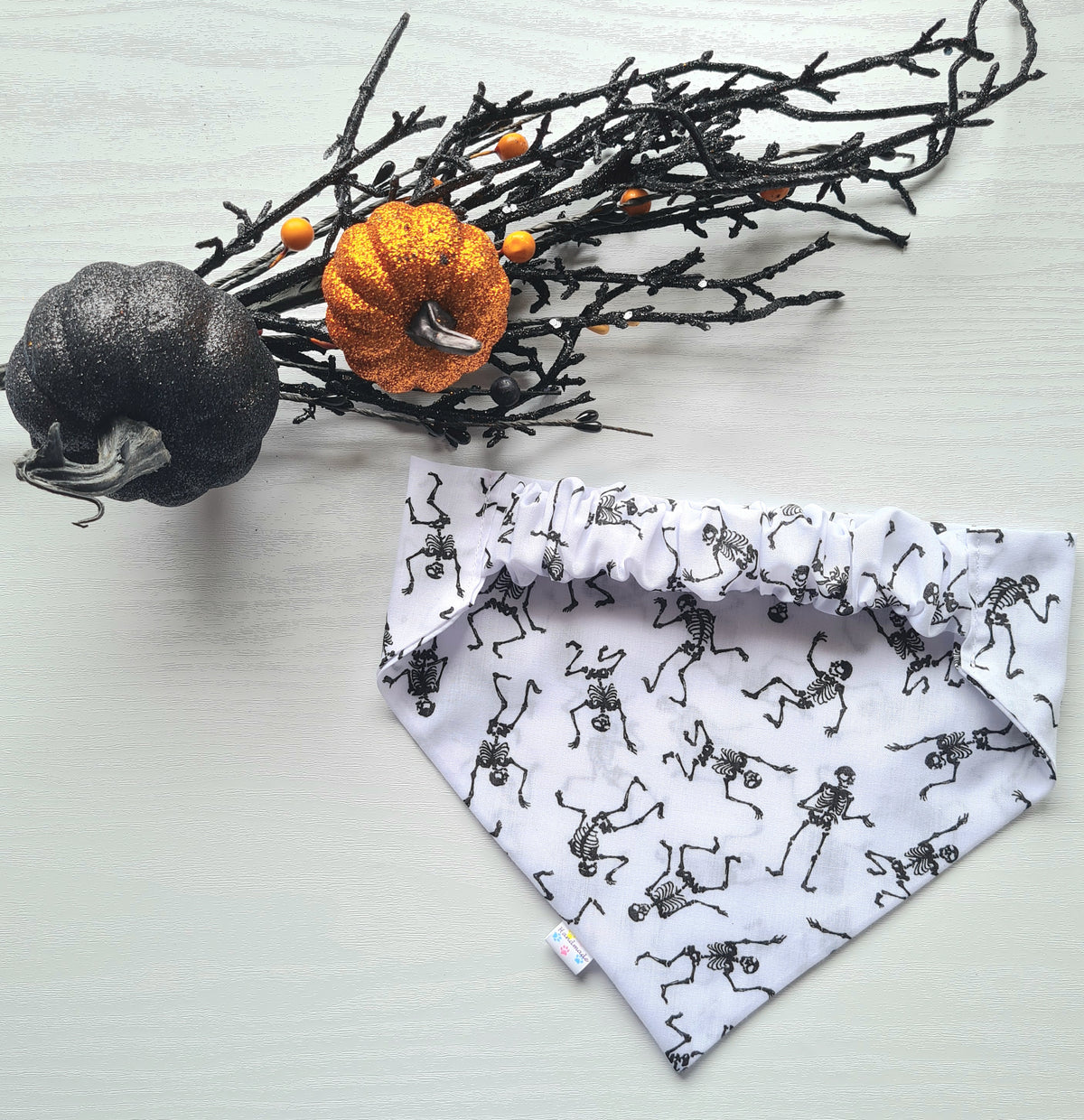 Halloween Skeletons Dog & Cat Bandana – Spooky Scrunchie Style Pet Accessory