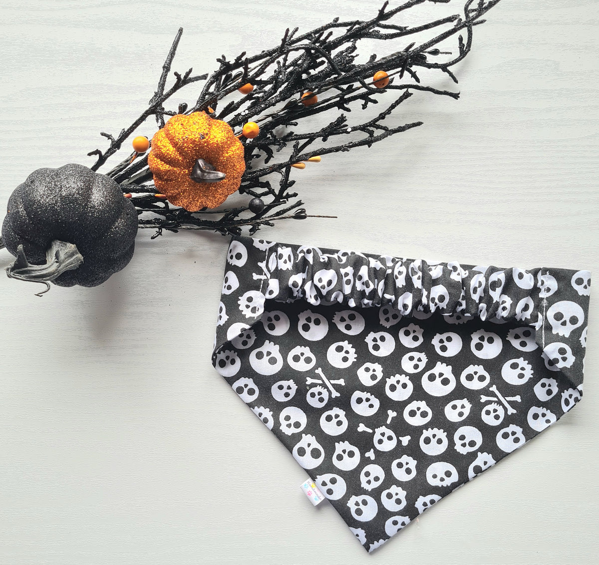 Halloween Skulls Dog & Cat Bandana – Edgy Scrunchie Style Pet Accessory