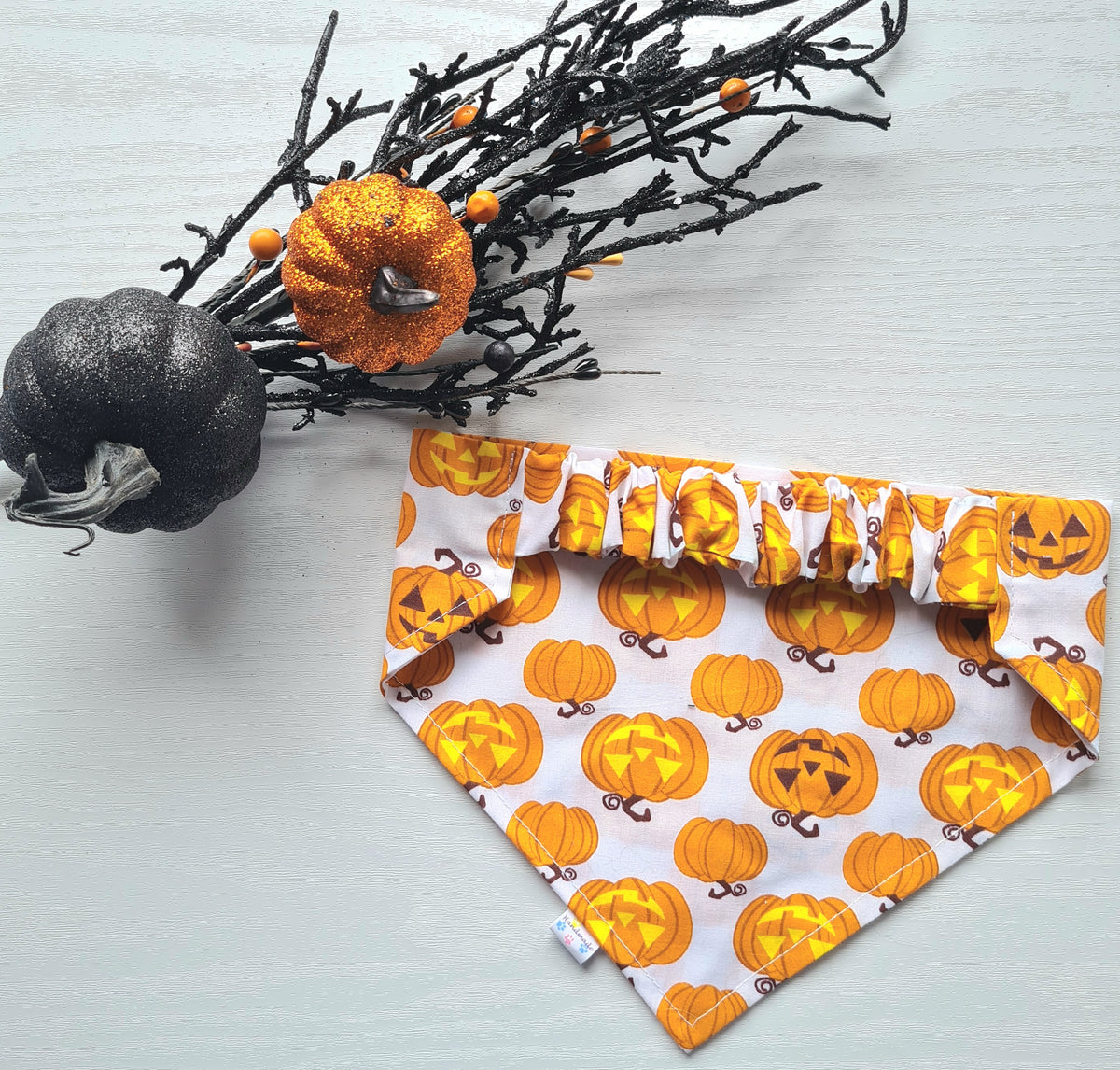 Halloween Pumpkin Dog & Cat Bandana – Cute Scrunchie Style Pet Accessory