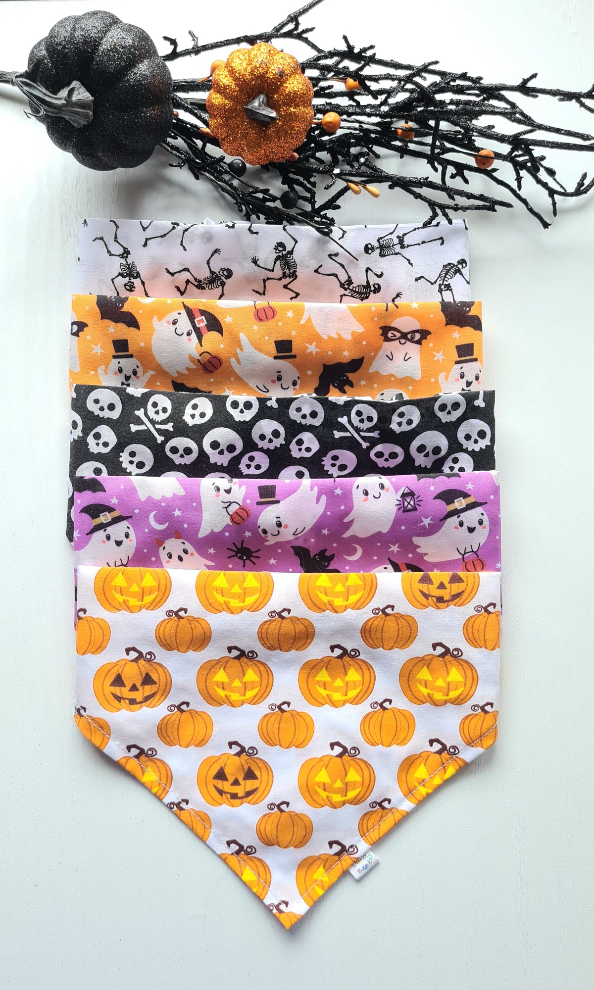 Purple Ghosts Halloween Dog & Cat Bandana – Spooky Handmade Scrunchie Pet Accessory