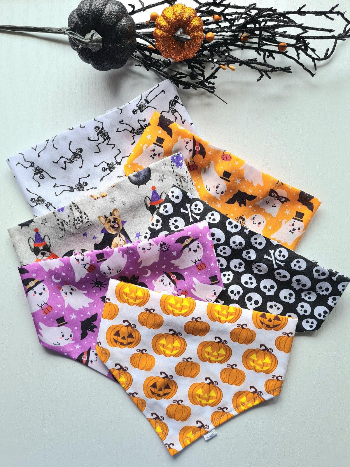 Purple Ghosts Halloween Dog & Cat Bandana – Spooky Handmade Scrunchie Pet Accessory