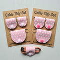 Pink Polka Dot Cable Tidy Set / Cable Keeper / Cord Wrap Faux Leather