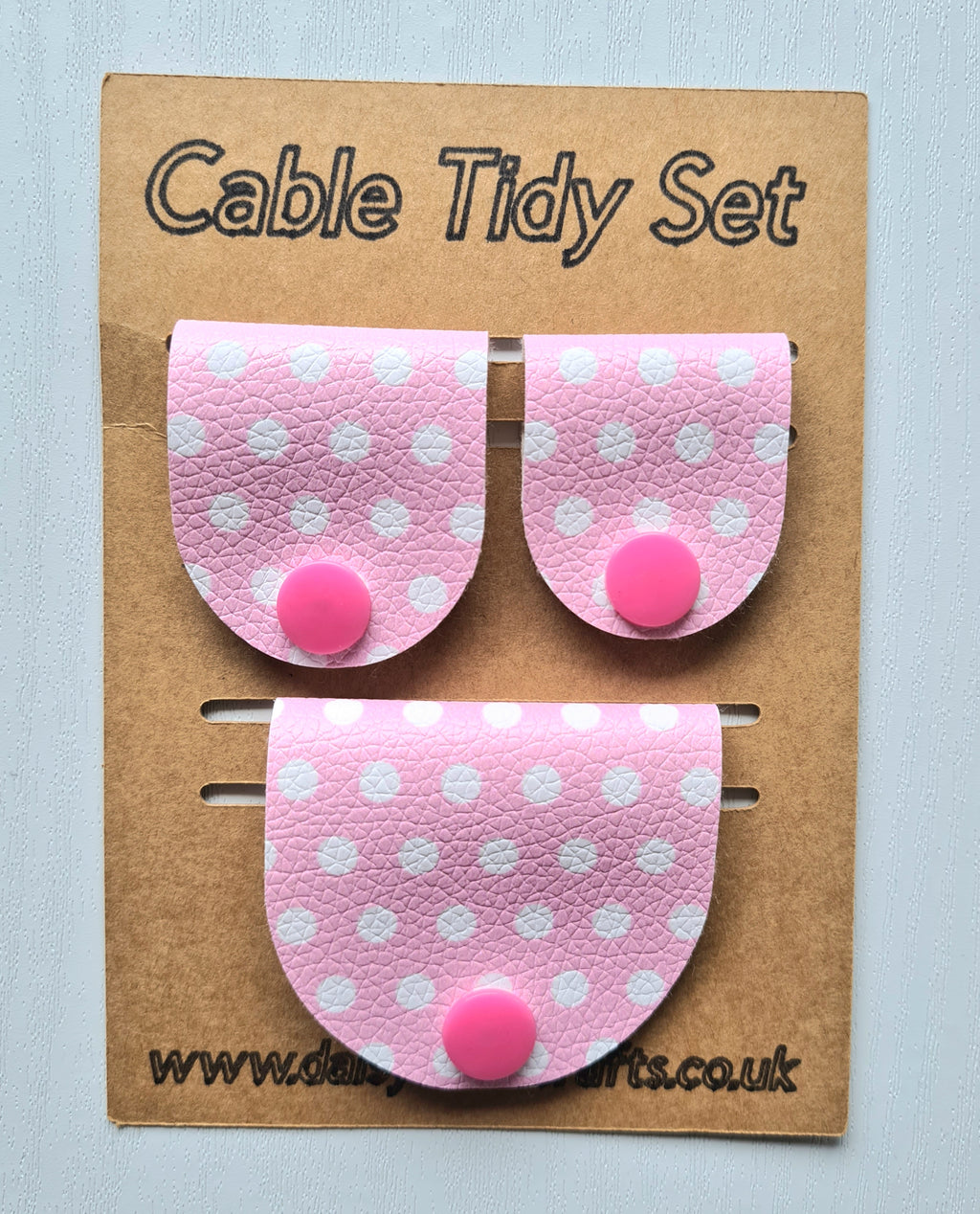 Pink Polka Dot Cable Tidy Set / Cable Keeper / Cord Wrap Faux Leather