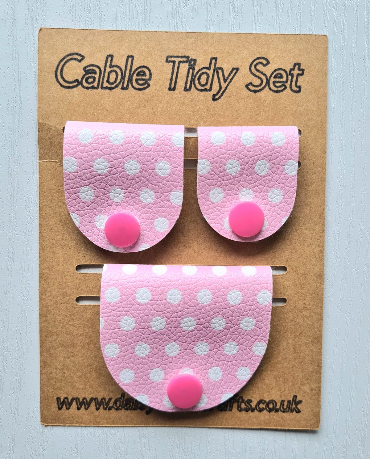 Pink Polka Dot Cable Tidy Set / Cable Keeper / Cord Wrap Faux Leather