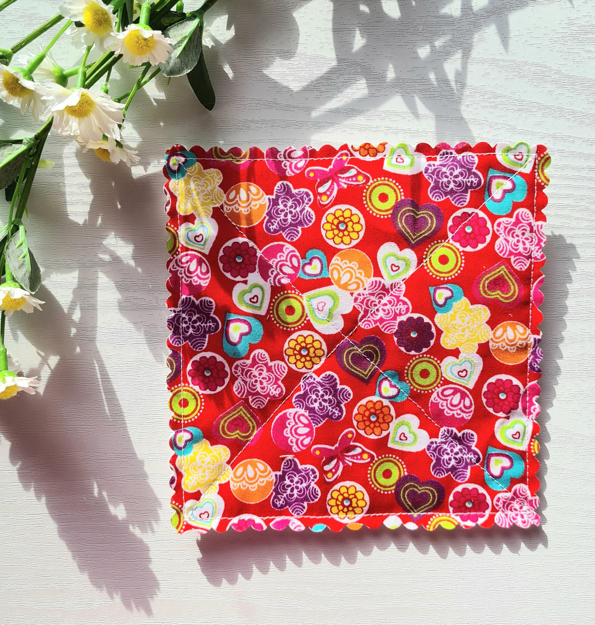Handmade Jar Gripper / Opener - Red Hearts & Flowers