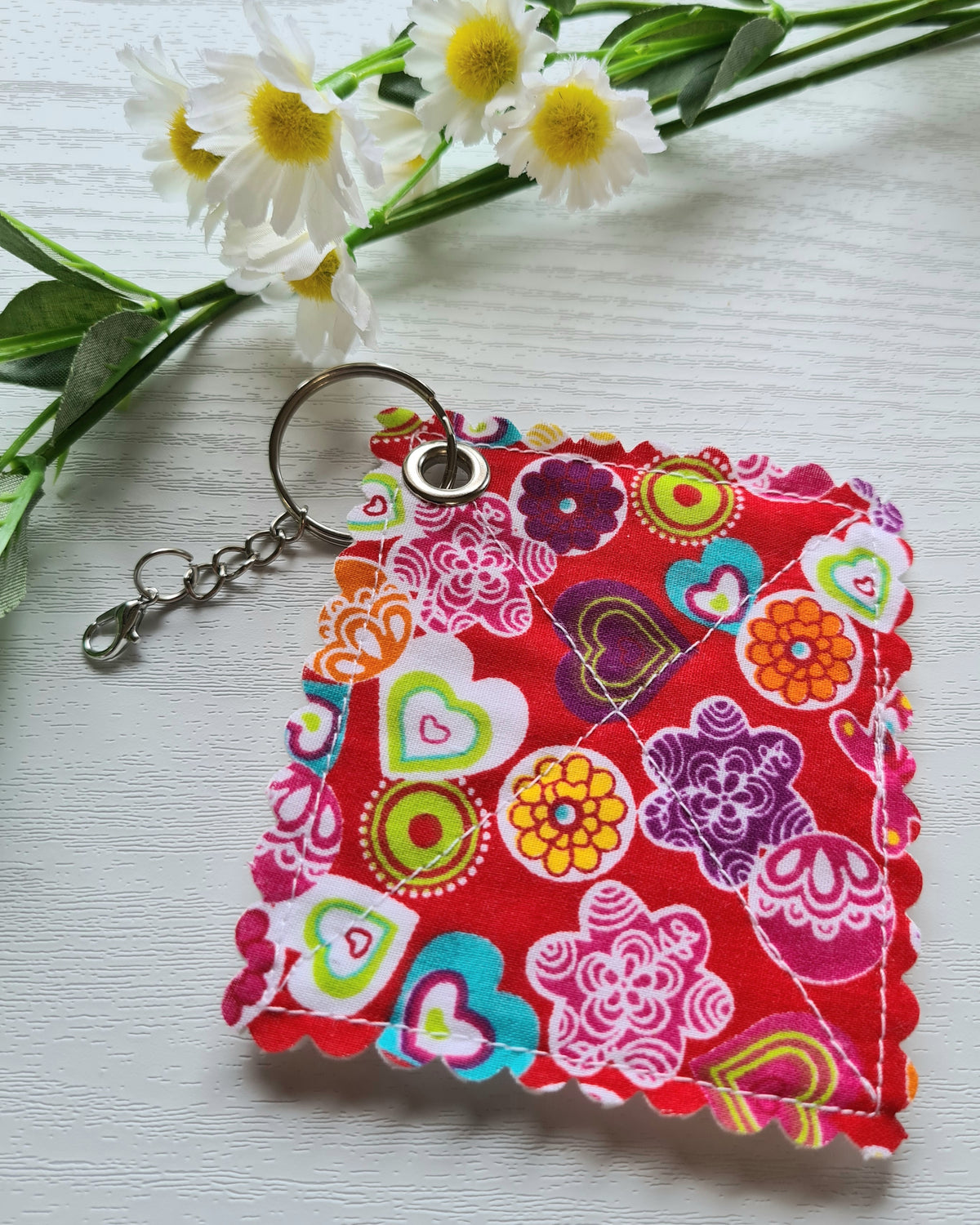 Mini Keyring Jar Gripper / Opener - Red Hearts & Flowers