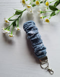 Scrunchie Wristlet Keychain in Dusky Blue with Small Butterflies