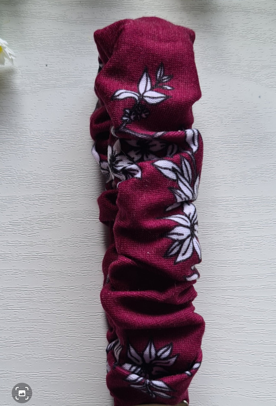 Scrunchie Wristlet Keychain in a Rich Maroon Flower Pattern