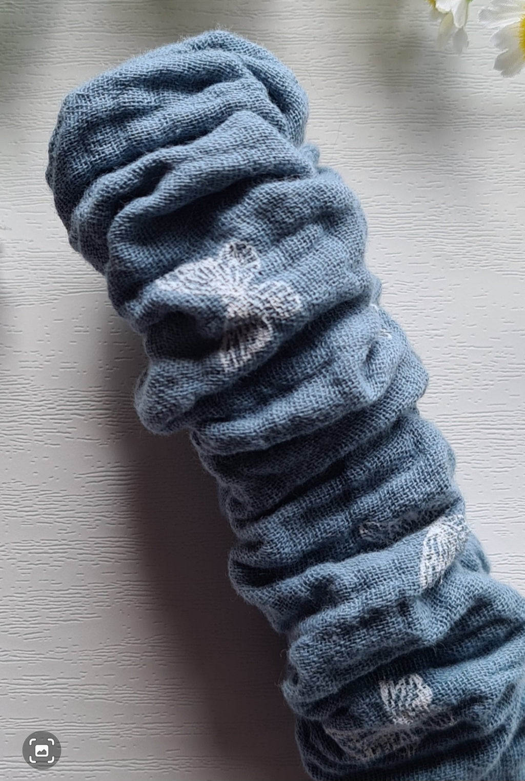 Scrunchie Wristlet Keychain in Dusky Blue with Small Butterflies